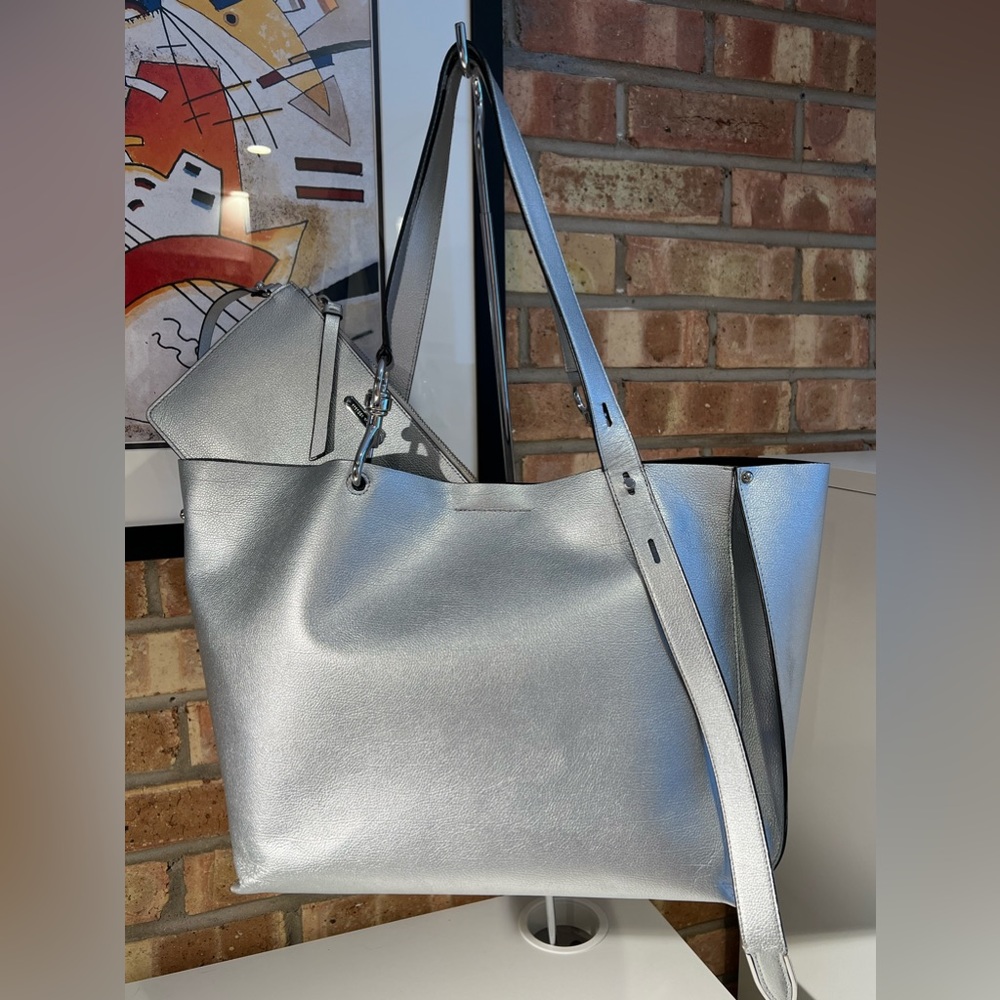 REBECCA MINKOFF Large Stella Leather Tote - Silver